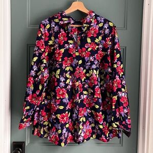 Lands' End Floral Blouse size 22W - Red, Purple, Green Button Down Shirt